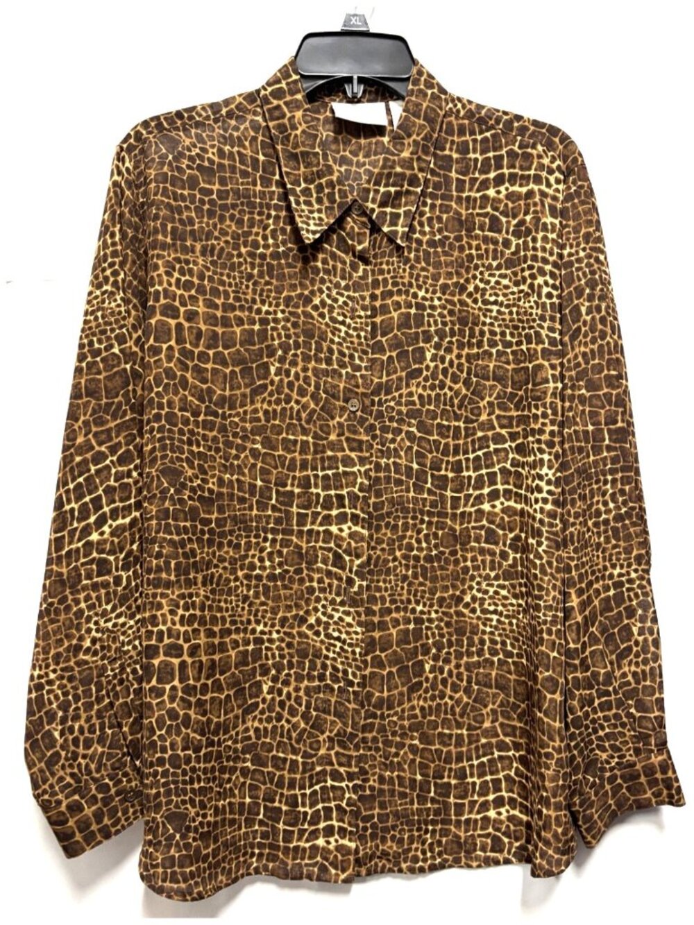 Liz Claiborne Women's Animal Print Button Up Shirt Brown - Large